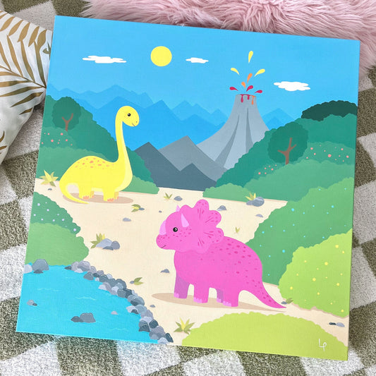 Dino Land - 20x20" Original Acrylic Painting